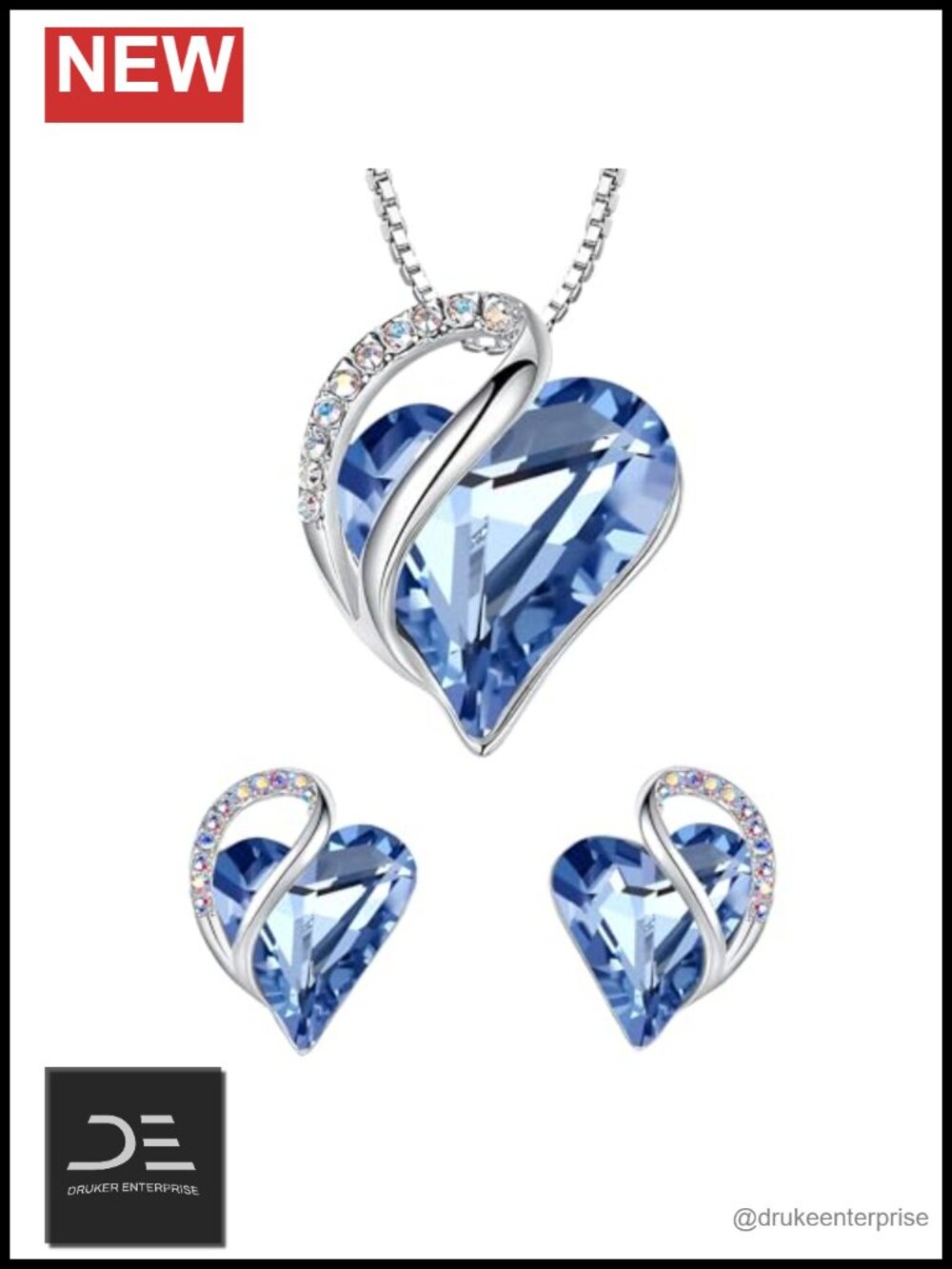 Leafael Heart Necklace & Stud Earrings Set Silver Tone Austrian Crystal Jewelry
